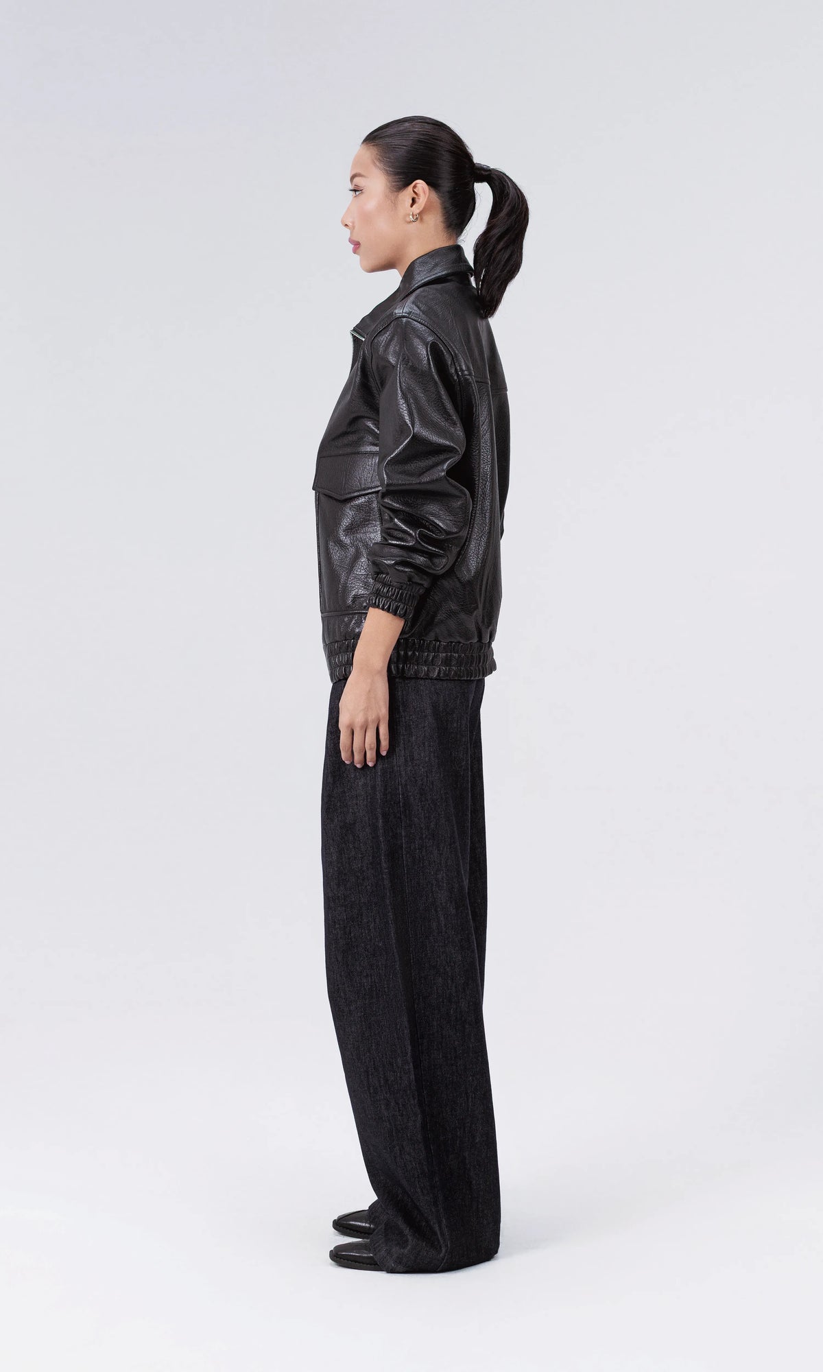 Soft-grain oversized leather bomber