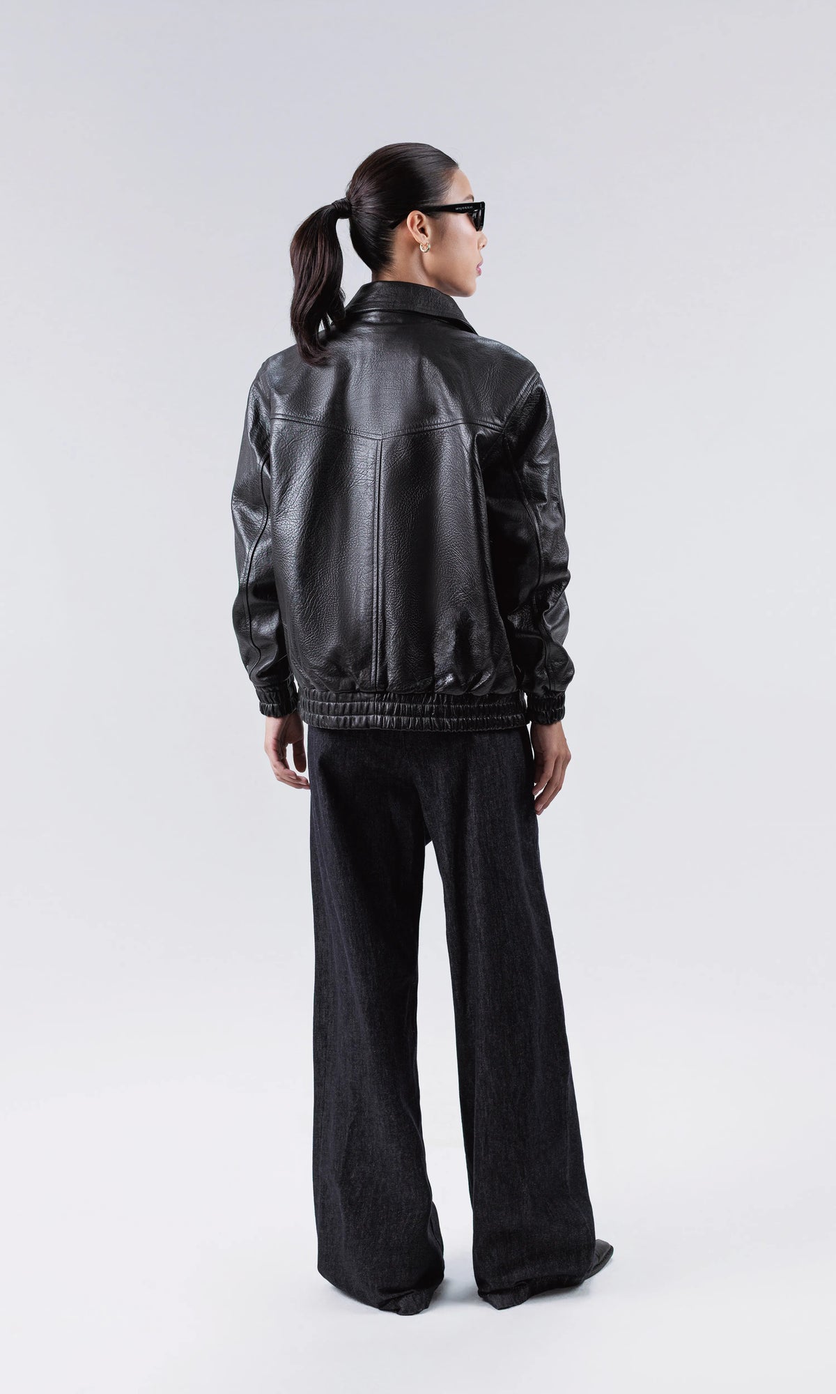 Soft-grain oversized leather bomber