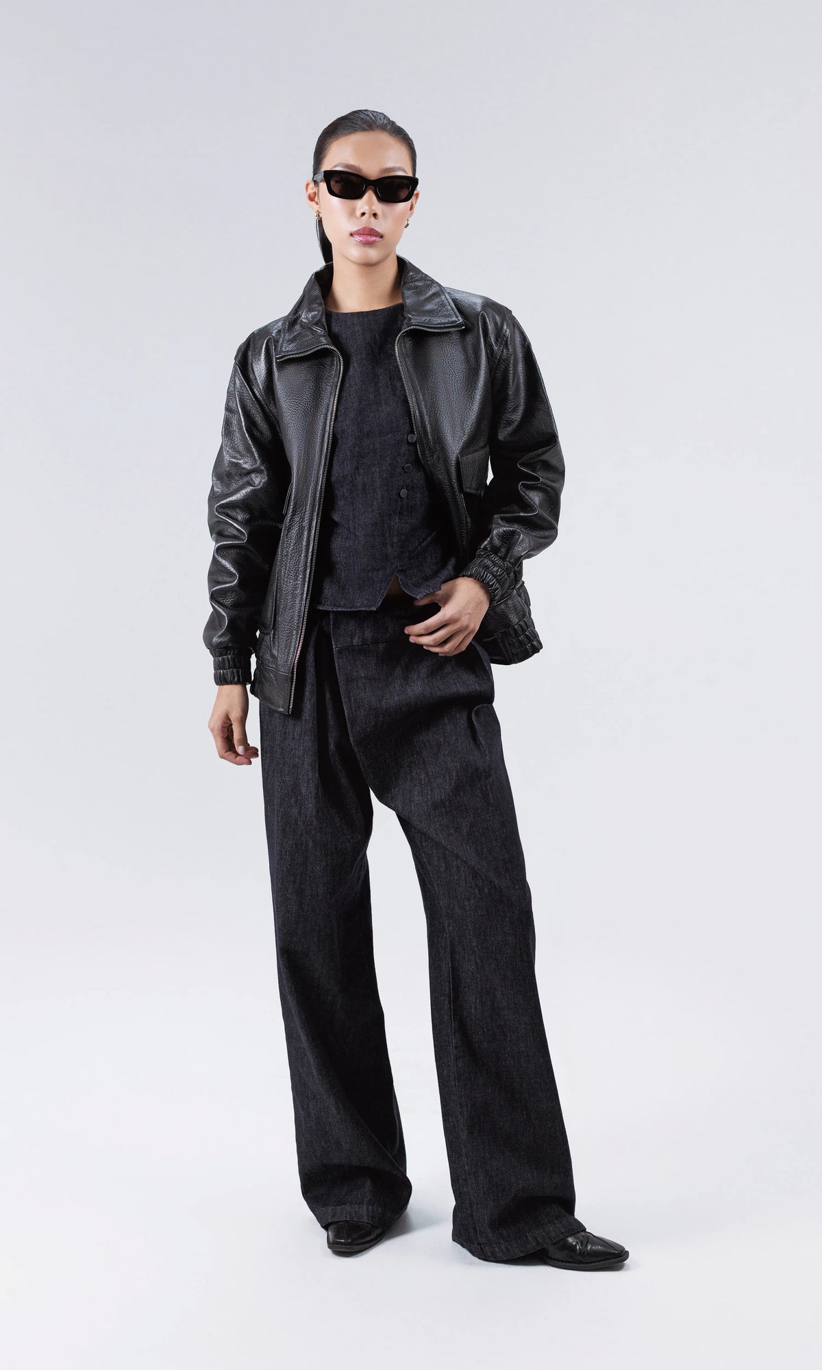 Soft-grain oversized leather bomber