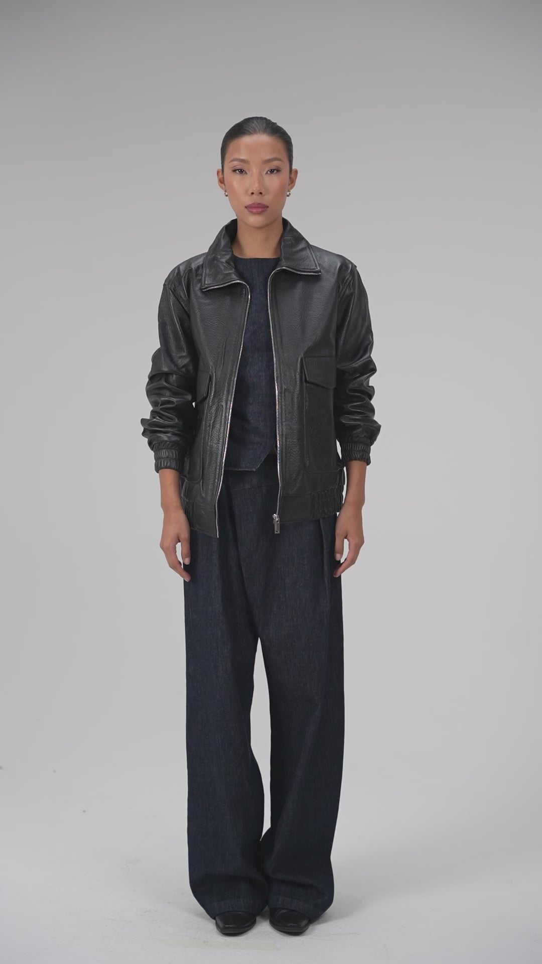 Soft-grain oversized leather bomber